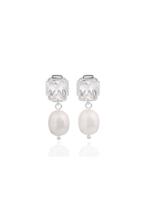 
                  
                    Load image into Gallery viewer, ADELLA CRYSTAL &amp;amp; PEARL BRIDAL EARRINGS SILVER
                  
                