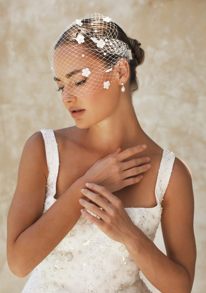
                  
                    Load image into Gallery viewer, BROOKLYN CRYSTAL &amp;amp; PEARL BRIDAL EARRINGS SILVER
                  
                