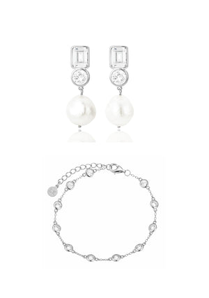 
                  
                    Load image into Gallery viewer, MILLIE EARRINGS &amp;amp; KENNEDY BRACELET BRIDAL SET SILVER
                  
                